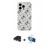 MARSİLYAN™- iPhone 14 Pro Max Kılıf Pusula Form - Siyah 3D Antistatik Cam Ekran Koruyucu + Raze Metal Kamera Lens - GS