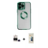 MARSİLYAN™- iPhone 14 Pro Max Kılıf Pusula Form - Siyah 6D Mat Seramik Hayalet Nano Ekran Koruyucu + Bilvis Titan Kamera Lens - DNMR