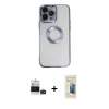 MARSİLYAN™- iPhone 14 Pro Max Kılıf Pusula Form - Siyah 6D Mat Seramik Hayalet Nano Ekran Koruyucu + Bilvis Titan Kamera Lens - DNMR