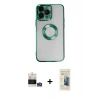 MARSİLYAN™- iPhone 14 Pro Max Kılıf Pusula Form - Siyah 6D Mat Seramik Hayalet Nano Ekran Koruyucu + Bilvis Titan Kamera Lens - GS