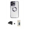 MARSİLYAN™- iPhone 14 Pro Max Kılıf Pusula Form - Siyah 6D Mat Seramik Hayalet Nano Ekran Koruyucu + Raze Metal Kamera Lens - GS