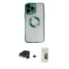 MARSİLYAN™- iPhone 14 Pro Max Kılıf Pusula Form - Siyah 6D Mat Seramik Hayalet Nano Ekran Koruyucu + Raze Metal Kamera Lens - GS