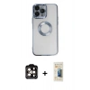 MARSİLYAN™- iPhone 14 Pro Max Kılıf Pusula Form - Siyah 6D Mat Seramik Hayalet Nano Ekran Koruyucu + PVD Metal Kamera Lens - TU