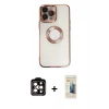 MARSİLYAN™- iPhone 14 Pro Max Kılıf Pusula Form - Siyah 6D Mat Seramik Hayalet Nano Ekran Koruyucu + PVD Metal Kamera Lens - TU