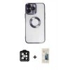 MARSİLYAN™- iPhone 14 Pro Max Kılıf Pusula Form - Siyah 6D Mat Seramik Hayalet Nano Ekran Koruyucu + PVD Metal Kamera Lens - TU