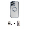 MARSİLYAN™- iPhone 14 Pro Max Kılıf Pusula Form - Siyah Bilvis 3D Mat Cam Ekran Koruyucu + Bilvis Titan Kamera Lens - GD