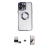 MARSİLYAN™- iPhone 14 Pro Max Kılıf Pusula Form - Siyah Bilvis 3D Mat Cam Ekran Koruyucu + Bilvis Titan Kamera Lens - GD