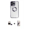 MARSİLYAN™- iPhone 14 Pro Max Kılıf Pusula Form - Siyah Bilvis 3D Mat Cam Ekran Koruyucu + Bilvis Titan Kamera Lens - DNMR