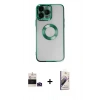 MARSİLYAN™- iPhone 14 Pro Max Kılıf Pusula Form - Siyah Bilvis 3D Mat Cam Ekran Koruyucu + Bilvis Titan Kamera Lens - DNMR