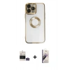 MARSİLYAN™- iPhone 14 Pro Max Kılıf Pusula Form - Siyah Bilvis 3D Mat Cam Ekran Koruyucu + Gümüş Bilvis Titan Kamera Lens