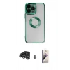 MARSİLYAN™- iPhone 14 Pro Max Kılıf Pusula Form - Siyah Bilvis 3D Mat Cam Ekran Koruyucu + Raze Metal Kamera Lens - GS