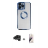 MARSİLYAN™- iPhone 14 Pro Max Kılıf Pusula Form - Siyah Bilvis 3D Mat Cam Ekran Koruyucu + Raze Metal Kamera Lens - GS