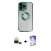 MARSİLYAN™- iPhone 14 Pro Max Kılıf Pusula Form - Siyah Bilvis 5in1 3D Magic Cam Ekran Koruyucu + Bilvis Titan Kamera Lens - GS