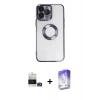 MARSİLYAN™- iPhone 14 Pro Max Kılıf Pusula Form - Siyah Bilvis 5in1 3D Magic Cam Ekran Koruyucu + Bilvis Titan Kamera Lens - GD