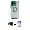 MARSİLYAN™- iPhone 14 Pro Max Kılıf Pusula Form - Siyah Bilvis 5in1 3D Magic Cam Ekran Koruyucu + Raze Metal Kamera Lens - GD