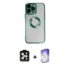 MARSİLYAN™- iPhone 14 Pro Max Kılıf Pusula Form - Siyah Bilvis 5in1 3D Magic Cam Ekran Koruyucu + PVD Metal Kamera Lens - TU