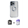 MARSİLYAN™- iPhone 14 Pro Max Kılıf Pusula Form - Siyah Bilvis 5in1 3D Magic Cam Ekran Koruyucu + PVD Metal Kamera Lens - TU