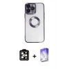 MARSİLYAN™- iPhone 14 Pro Max Kılıf Pusula Form - Siyah Bilvis 5in1 3D Magic Cam Ekran Koruyucu + PVD Metal Kamera Lens - TU