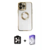 MARSİLYAN™- iPhone 14 Pro Max Kılıf Pusula Form - Siyah Bilvis 5in1 3D Magic Cam Ekran Koruyucu + PVD Metal Kamera Lens - TU