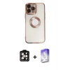 MARSİLYAN™- iPhone 14 Pro Max Kılıf Pusula Form - Siyah Bilvis 5in1 3D Magic Cam Ekran Koruyucu + PVD Metal Kamera Lens - TU