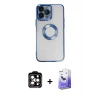 MARSİLYAN™- iPhone 14 Pro Max Kılıf Pusula Form - Siyah Bilvis 5in1 5D Magic Hayalet Cam Ekran Koruyucu + PVD Metal Kamera Lens - TU