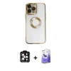 MARSİLYAN™- iPhone 14 Pro Max Kılıf Pusula Form - Siyah Bilvis 5in1 5D Magic Hayalet Cam Ekran Koruyucu + PVD Metal Kamera Lens - TU