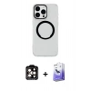 MARSİLYAN™- iPhone 14 Pro Max Kılıf Pusula Form - Siyah Bilvis 5in1 5D Magic Hayalet Cam Ekran Koruyucu + PVD Metal Kamera Lens - TU