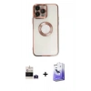 MARSİLYAN™- iPhone 14 Pro Max Kılıf Pusula Form - Siyah Bilvis 5in1 5D Magic Hayalet Cam Ekran Koruyucu + Derin Mor Bilvis Titan Kamera Lens