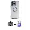 MARSİLYAN™- iPhone 14 Pro Max Kılıf Pusula Form - Siyah Bilvis 5in1 5D Magic Hayalet Cam Ekran Koruyucu + PVD Metal Kamera Lens - TU