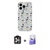 MARSİLYAN™- iPhone 14 Pro Max Kılıf Pusula Form - Siyah Bilvis 5in1 5D Magic Hayalet Cam Ekran Koruyucu + PVD Metal Kamera Lens - TU