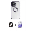 MARSİLYAN™- iPhone 14 Pro Max Kılıf Pusula Form - Siyah Bilvis 5in1 5D Magic Hayalet Cam Ekran Koruyucu + PVD Metal Kamera Lens - TU
