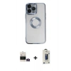 MARSİLYAN™- iPhone 14 Pro Max Kılıf Pusula Form - Siyah Bilvis Hayalet Cam Ekran Koruyucu + Bilvis Titan Kamera Lens - GD
