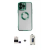 MARSİLYAN™- iPhone 14 Pro Max Kılıf Pusula Form - Siyah Bilvis Hayalet Cam Ekran Koruyucu + Bilvis Titan Kamera Lens - DNMR