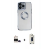 MARSİLYAN™- iPhone 14 Pro Max Kılıf Pusula Form - Siyah Bilvis Hayalet Cam Ekran Koruyucu + Bilvis Titan Kamera Lens - SH