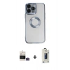 MARSİLYAN™- iPhone 14 Pro Max Kılıf Pusula Form - Siyah Bilvis Hayalet Cam Ekran Koruyucu + Bilvis Titan Kamera Lens - GS
