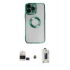 MARSİLYAN™- iPhone 14 Pro Max Kılıf Pusula Form - Siyah Bilvis Hayalet Cam Ekran Koruyucu + Bilvis Titan Kamera Lens - SH