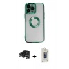 MARSİLYAN™- iPhone 14 Pro Max Kılıf Pusula Form - Siyah Bilvis Hayalet Cam Ekran Koruyucu + Raze Metal Kamera Lens - GS