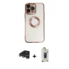 MARSİLYAN™- iPhone 14 Pro Max Kılıf Pusula Form - Siyah Bilvis Hayalet Cam Ekran Koruyucu + Raze Metal Kamera Lens - GS