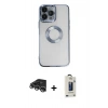 MARSİLYAN™- iPhone 14 Pro Max Kılıf Pusula Form - Siyah Bilvis Hayalet Cam Ekran Koruyucu + Raze Metal Kamera Lens - GS