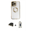 MARSİLYAN™- iPhone 14 Pro Max Kılıf Pusula Form - Siyah Bilvis Hayalet Cam Ekran Koruyucu + Raze Metal Kamera Lens - GD
