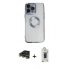 MARSİLYAN™- iPhone 14 Pro Max Kılıf Pusula Form - Siyah Bilvis Hayalet Cam Ekran Koruyucu + Raze Metal Kamera Lens - GD