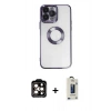 MARSİLYAN™- iPhone 14 Pro Max Kılıf Pusula Form - Siyah Bilvis Hayalet Cam Ekran Koruyucu + Turuncu PVD Metal Kamera Lens
