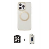 MARSİLYAN™- iPhone 14 Pro Max Kılıf Pusula Form - Siyah Bilvis Hayalet Cam Ekran Koruyucu + PVD Metal Kamera Lens - TU