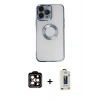 MARSİLYAN™- iPhone 14 Pro Max Kılıf Pusula Form - Siyah Bilvis Hayalet Cam Ekran Koruyucu + Turuncu PVD Metal Kamera Lens