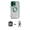 MARSİLYAN™- iPhone 14 Pro Max Kılıf Pusula Form - Siyah Bilvis Hayalet Cam Ekran Koruyucu + Turuncu PVD Metal Kamera Lens