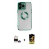 MARSİLYAN™- iPhone 14 Pro Max Kılıf Pusula Form - Siyah Buffer Cam Ekran Koruyucu + Bilvis Titan Kamera Lens - GS
