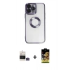 MARSİLYAN™- iPhone 14 Pro Max Kılıf Pusula Form - Siyah Buffer Cam Ekran Koruyucu + Bilvis Titan Kamera Lens - GS