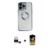 MARSİLYAN™- iPhone 14 Pro Max Kılıf Pusula Form - Siyah Buffer Cam Ekran Koruyucu + Bilvis Titan Kamera Lens - GS