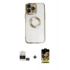 MARSİLYAN™- iPhone 14 Pro Max Kılıf Pusula Form - Siyah Buffer Cam Ekran Koruyucu + Bilvis Titan Kamera Lens - GS