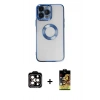 MARSİLYAN™- iPhone 14 Pro Max Kılıf Pusula Form - Siyah Buffer Cam Ekran Koruyucu + PVD Metal Kamera Lens - TU